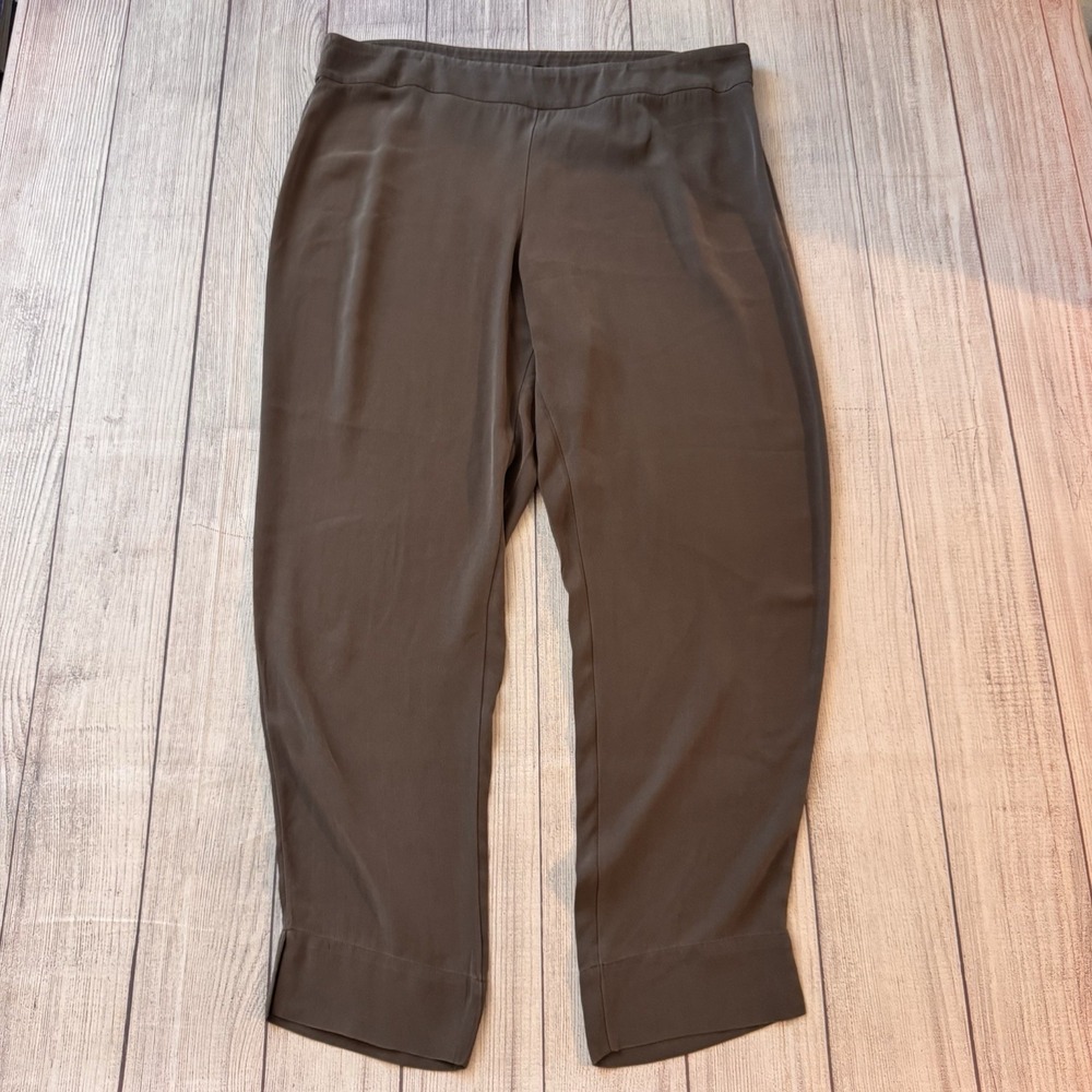 Eileen Fisher Women's Large Brown Silk Blend Ankle Pants Cropped Side Zip L